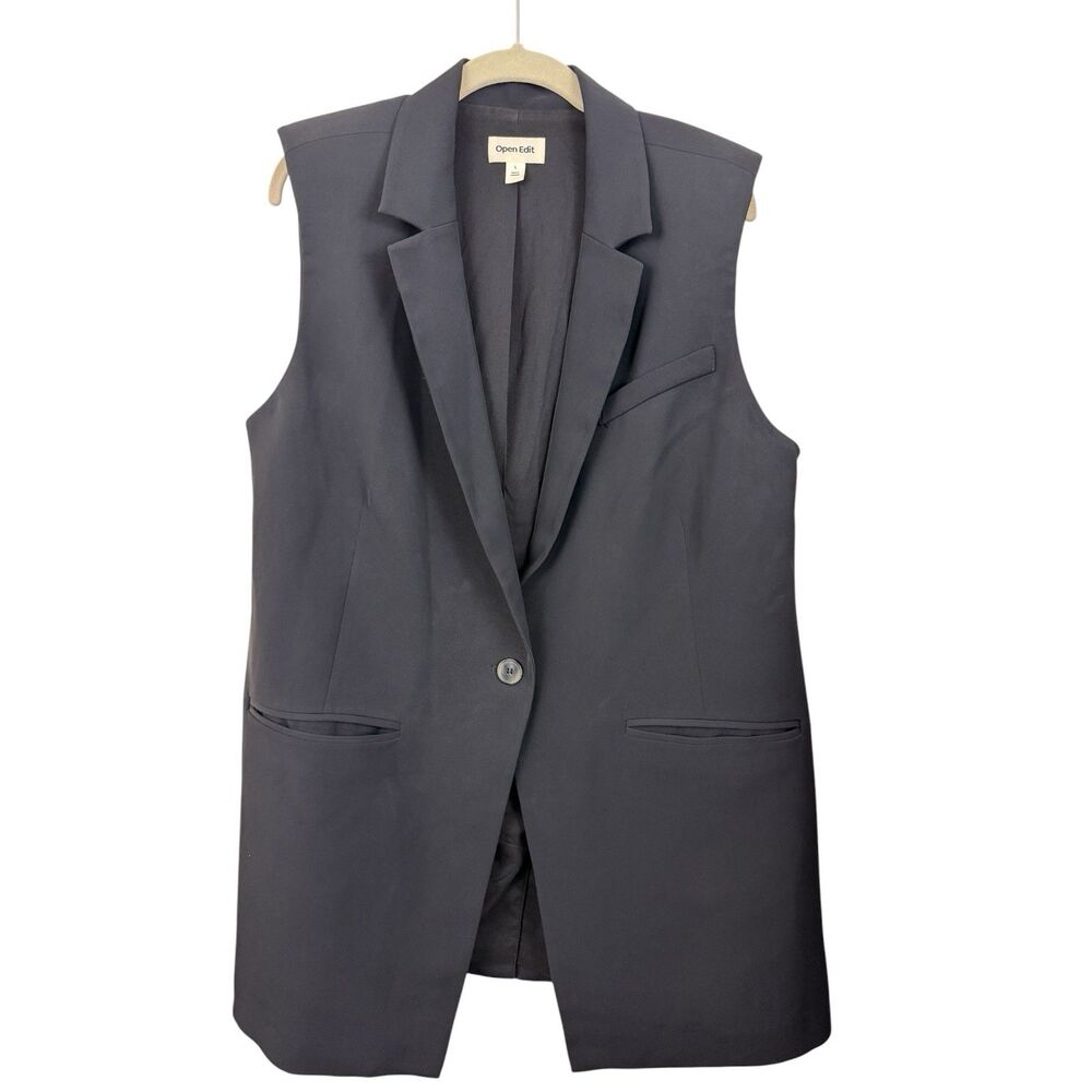 Open Edit Nordstrom Sleeveless Vest Size Large Black Lined Mid Length